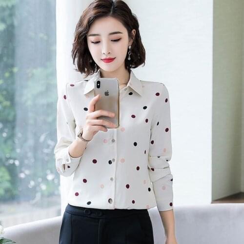 Women Spring Summer Style Chiffon Blouses Shirts Lady Casual Long Sleeve Polka Dot Printed Blusas Tops ZZ0398