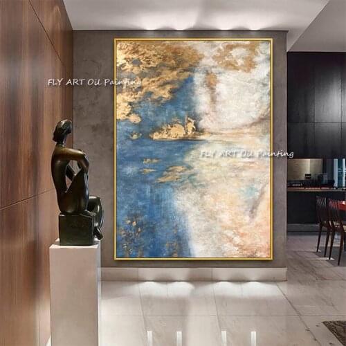 100% Handmade Golden Oil Painting On Canvas Modern Home Decor For Living Room Abstract Gold Foil Wall Art Decoration