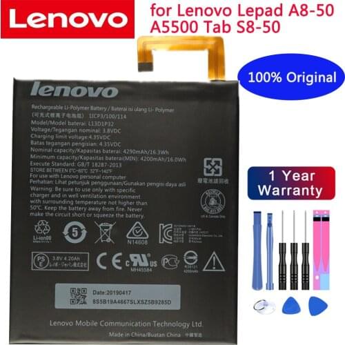 100% original Lenovo battery 3.8V 4290mAh L13D1P32 for Lenovo Lepad A8-50 A5500 Tab S8-50 Battery