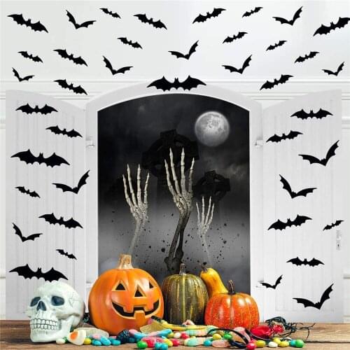 12/16pcs Halloween Decoration 3D Black PVC Bat Halloween Party DIY Decor Bar Room Halloween Party Scary Decos Props Wall Sticker