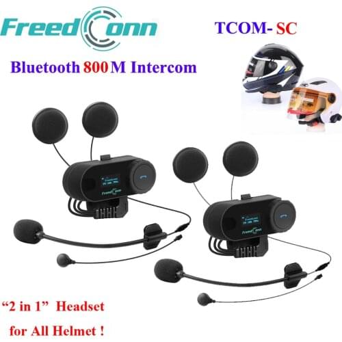 2Pcs Freedconn TCOM-SC Motorcycle Helmet Headset Intercom + 2 in 1 Mic for All Helmet With LCD Screen +FM Radio Helmet Intercom