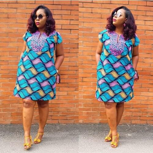 2020 Summer Sexy African Women V-neck Printing Polyester Dress African Dresses for Women African Clothing