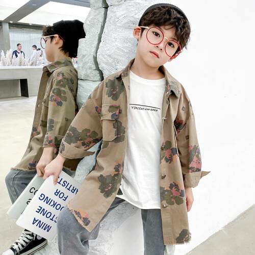 2021 Spring Thin Jacket Boys Printed Shirt Children Korean Fashion Mid Long Style Chemise Garcon