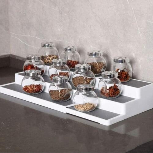 3-Tier Spice Rack - Modern Design Waterproof and Non Skid Shelf Kitchen Organizer for Pantry Cabinet or Countertop Use