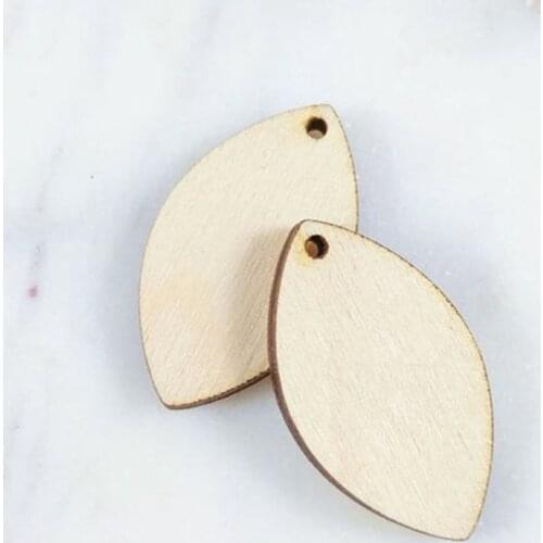 50 DIY Unfinished Laser Cut Natural Wood Earrings Blanks Small Pointed Oval Shape Wood Jewelry