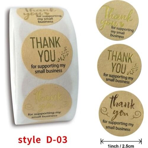 500pcs/Roll Handmade Kraft Paper Foil Stamping Thank You Stickers for Business Halloween Christmas Gifts Bag Sticker Seal Labels