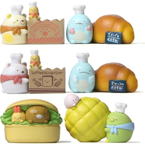 6 Pcs/set Cartoon Anime Sumikko Gurashi Bread Toast Series PVC Action Figures Model Desk Car Decor Children Christmas Gift Toys