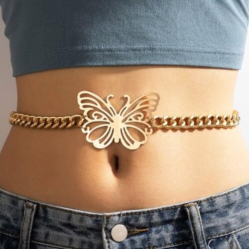 Docona Bohemian Butterfly Body Chain for Women Sexy Hollow Out Adjustable Heavy Metal Female Body Jewelry Accessories 18722