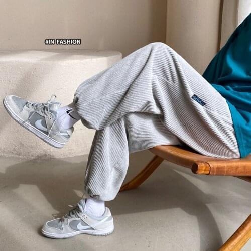 Corduroy Pants Casual Men Straight Pants Fashion Elastic Waist Casual Pants Men Streetwear Loose Trousers Mens Wide Leg Pants