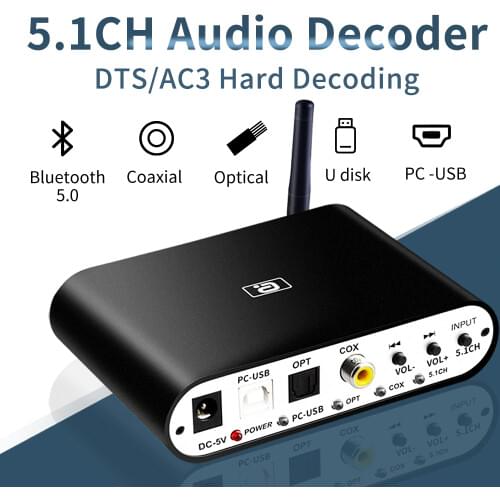 New DA615U 5.1CH Audio Decoder Bluetooth 5.0 Reciever DAC Wireless Audio Adapter Optical Coaxial U play PC-USB DAC DTS Upgrade