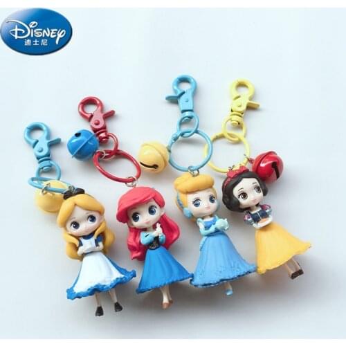 Disney 4pcs/lot Snow White Mermaid Cinderella Princess Bell Doll Key Link Colorful Key Ring Lovely Cartoon Bag Childrens Toy