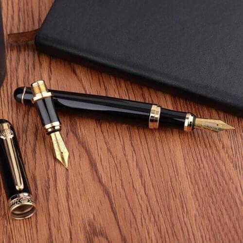 Duke D2 Black & Golden Clip D2 Medium Nib Fountain Pen With 1pc Calligraphy Fude Bent Nib Interchangeable Set Supplies