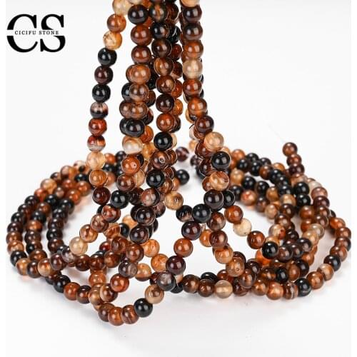 Smooth Dragon Agates Beads Brown Natural Loose Stone Beads for Jewelry Making Bulk DIY Bracelet Charm Accessories 4/6/8/10/12 MM