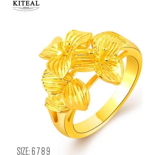 Hot sale! 24K GP gold Color wedding ring Big flower women ring for party size 6 7 8 9 anel diy