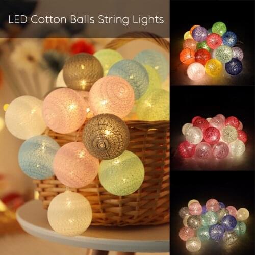 Hot 2M LED Garland Cotton String Balls Lights DIY 6CM Cotton Ball Light Chain Fairy LED Lights Birthday Gifts Party Decoration