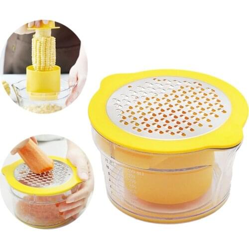 4 in 1 Corn Stripper Corn Holder Corn Stripping Tool Corn Cutter & Remover with Built-In Measuring Cup Grater