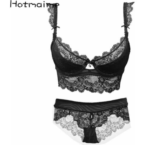New fashion sets underwear big sizes thin cup bra lace breathable push up womens underwear thin sexy bra set plunge bra panties