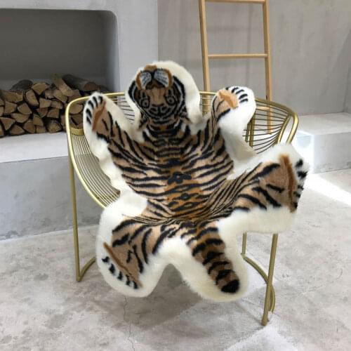 Tiger Print Rug Artificial Tiger Wool Faux Fur Skin Leather Bathroom Anti-slip Mat 117x85CM Animal Print Carpet for Home
