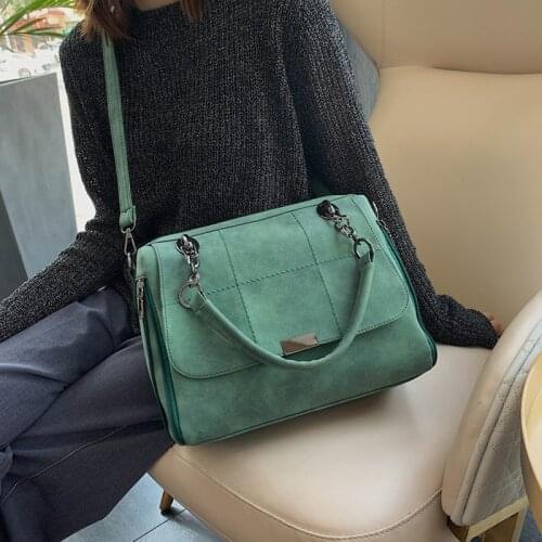 Retro Matte Women Boston Tote Bags Matcha Green Frosted Female Shoulder Bag Big Pu Leather Handbag Scrub Lady Messenger Hand Bag