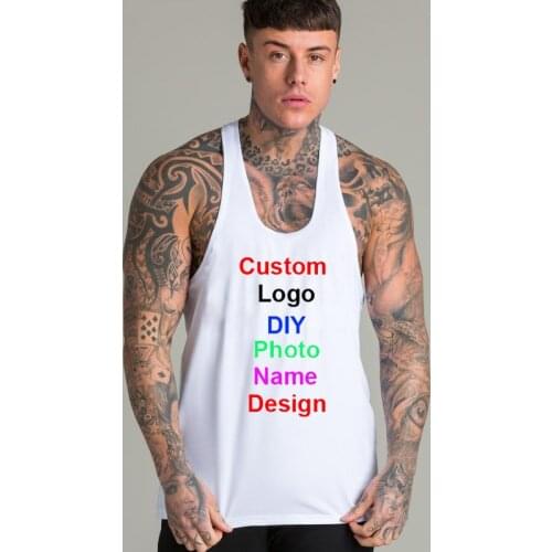 DIY Brand Logo Customized Gym Clothing Cotton Fitness Men Bodybuilding Stringer Tank Tops Summer Workout Sleeveless Shirt