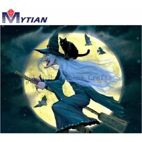 MYTIAN Full Diamond Painting "Wicked Witch Flying Halloween" Needlework Paint With Diamonds Resin Beads 5D DIY Cross Stitch Kits