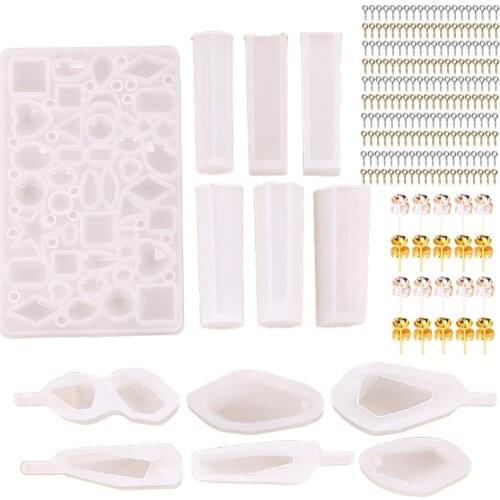 123Pcs Earring Casting Molds Set With Silicone Epoxy Molds Screw Eye Pins Earring Stud Backs DIY Pendant Jewelry Making Tools
