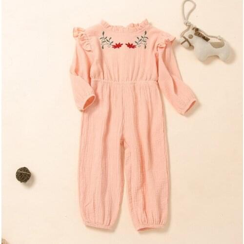 New Baby Girl Jumpsuit Flower Embroidery Ruffles Collar Long Sleeve Sweet Princess Party Baby Girl Romper Baby Girl Clothes 1-6Y