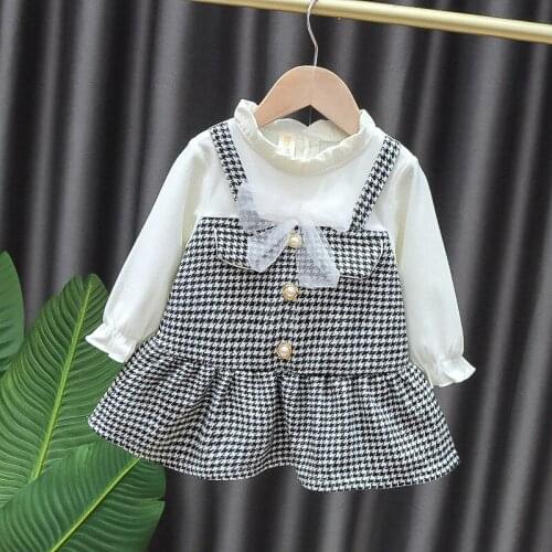 2021 Spring New Girls Dress, Western Style Fake Two-piece Little Fragrance Princess Dress Black