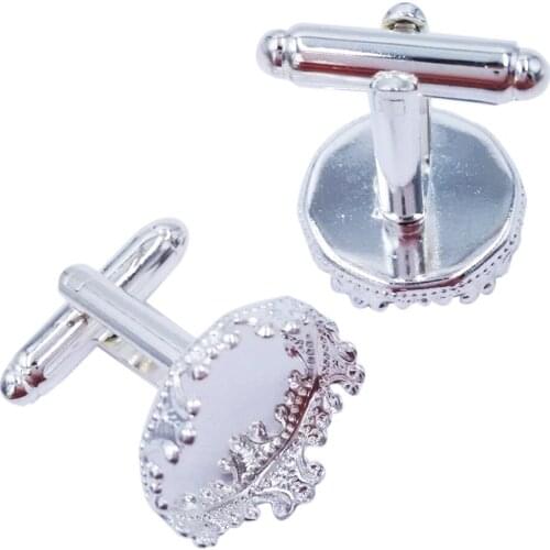 Wholesale Silver Round Cufflinks Blanks Bezel Setting Cuff Links Match 15mm Cabochons CL048