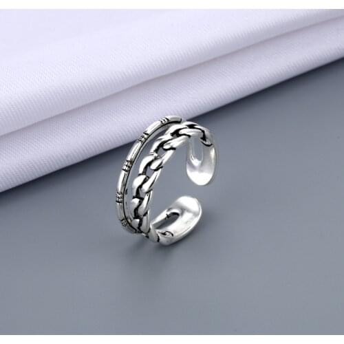 Punk Ancient Silver Color Open Rings For Women Men Vintage Adjustable Stackable Link Twisted Ring Fashion Jewelry Gift
