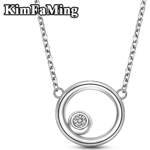 Simple Acute Women 925 Silver Round Solitaire Necklaces in Fine Jewelry Gift Party N048