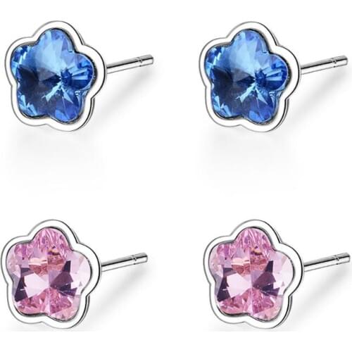 Simple Sweet plum Flower Crystal Star Stud Earrings Trend Creative Pendientes Jewelry Boucle D'oreille SAE70