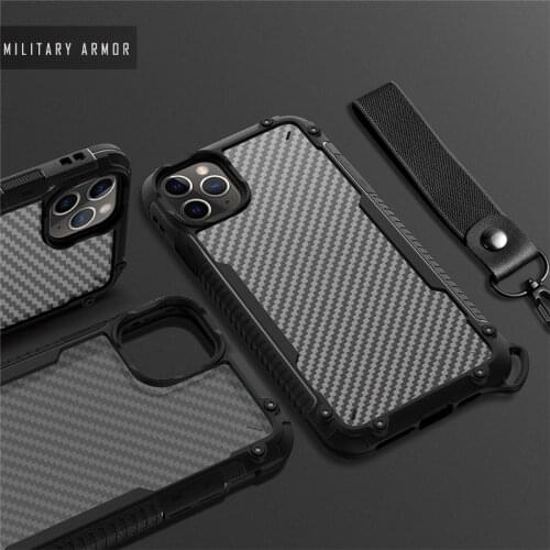 Armor Matte Phone Case For iPhone 12 Mini XR XS Xs Max X 8 7 Plus 11 12 Pro Max Shockproof Bumper Airbag Cover + Lanyard