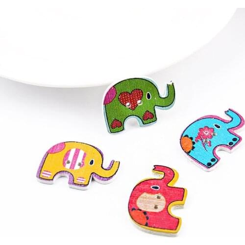 Wholesale 30*21mm 50pcs Mixed Color Elephants Wooden Buttons For Handmade Craft Fit Sewing And Scrapbooking Accessories 2 Holes