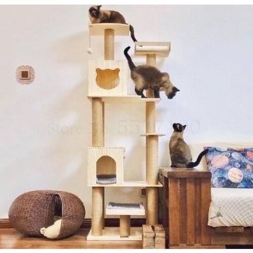 Cat frame cat climbing frame solid wood large cat frame cat nest one villa cat cat tree house cat tower grab post