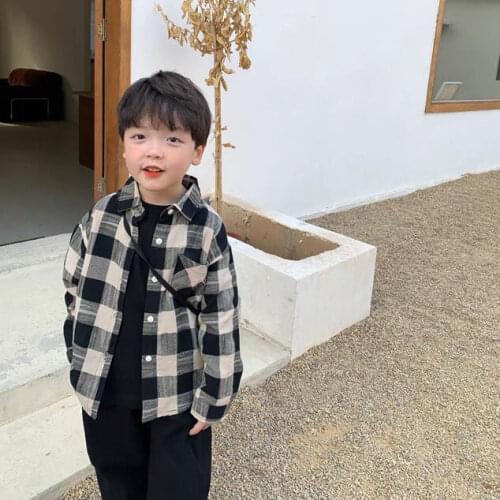Boys shirt spring long-sleeved cotton top new Korean version of the plaid shirt childrens casual shirt