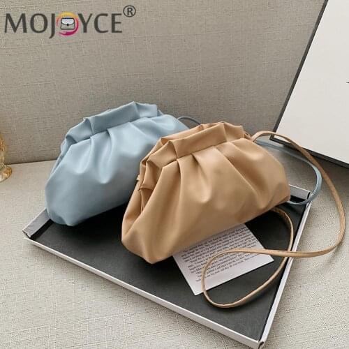 Stylish Dumpling Clip Purse Bag Women Fashion Soft PU Leather Cloud Underarm Shoulder Bag Pleated Crossbody Pouch