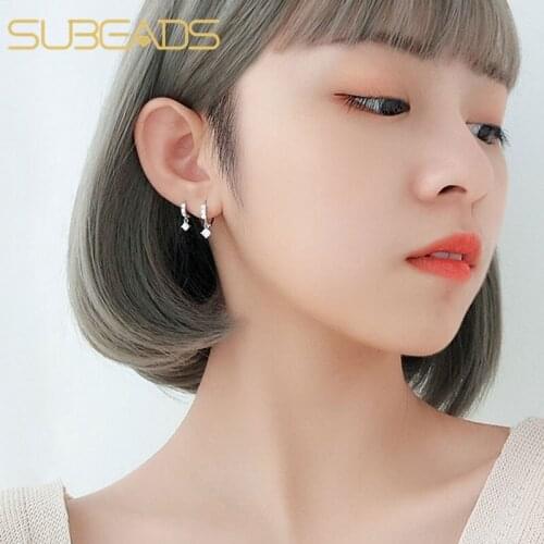 Subeads 925 Sterling Silver Crystal Circle Hoop Earrings For Women Ear Clip Stacking Piercing Earring Ear Bone Jewelry Gifts