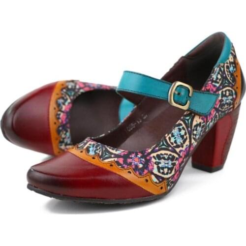 YourSeason Ladies Genuine Leather High Heel Shoes 2021 Mixed Colors Handmade Women Buckle Strap Retro Pumps Pointed Toe