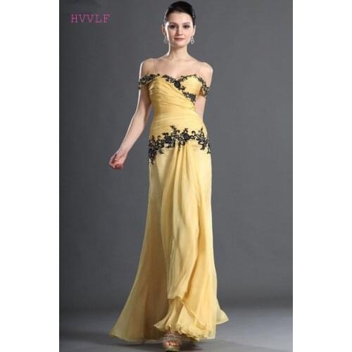 Yellow Evening Dresses Sheath Spaghetti Straps Chiffon Lace Beaded Plus Size Long Evening Gown Prom Dresses Robe De Soiree