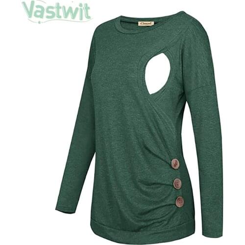 Women Maternity Breastfeeding Tee Nursing Tops Button Side Long Sleeve Side Ruching T-shirt Plus Size XL Pregnancy Clothing Tee