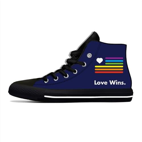 Love wins rainbow Vintage Novelty Design Lightweight High Top Canvas Shoes Men Women Casual Breathable Sneakers