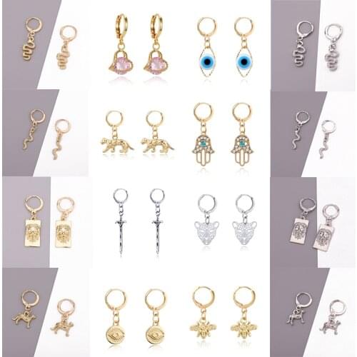 Dayoff 30Styles Animal Leopard Snake Lion Hoop Earrrings for Women Jewelry Turkish Rhinestone Hand Lightning Small Earrings