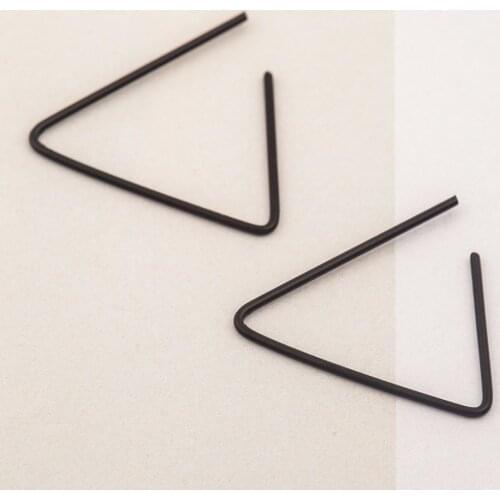Simple Metallic Stick Opening Triangle Black Golden Silver Plated Piercing Stud Earrings for Women