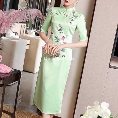 2021 floral embroidery cheongsam dresses vintage qipao women chinese traditional A line dress cheongsam chinese formal dresses
