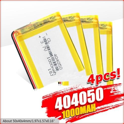 1/2/4 Pieces 3.7V Volt 1000mAh 50x40x4mm Li-polymer Battery PCB Protected Rechargeable 404050 1000mAh Lithium Polymer Bateria