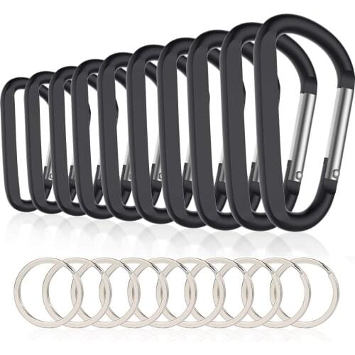 10PCS 3inch/8CM Aluminum Carabiner Clips,Premium Durable D-Ring Caribeaner with Keyring for Home RV Camping Fishing Hiking Tra