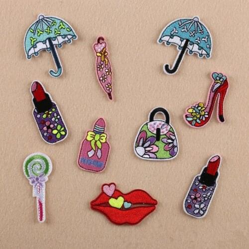 10pcs/pack Umbrella Patches Iron On Embroidered Patch Applique Motif Sticker for Sew On Clothes Bags High Heels DIY