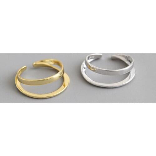 100% 925 sterling silver double layer line rings for women anillos mujer,minimalism opening gold color ring bijoux femme jewelry