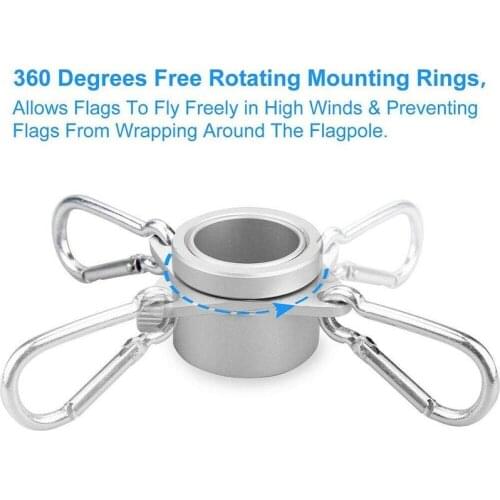 Aluminum Alloy Flag Pole Rings 360 Degree Rotating Flagpole Flag Mounting Rings Kit with Carabiner for 0.75-1.02Inch Flagpole